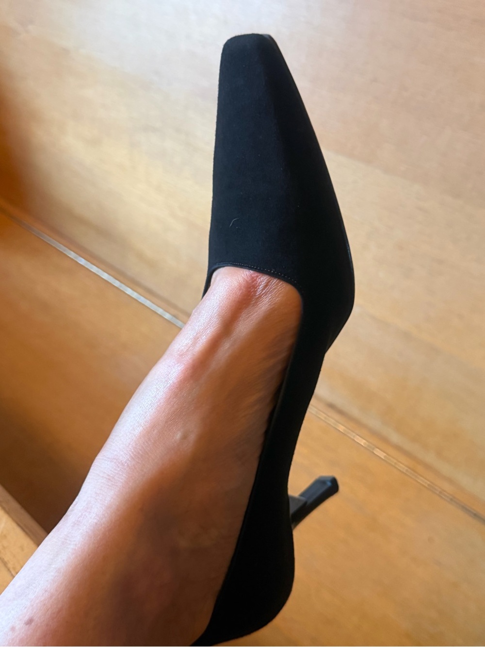 CHANEL Black Suede Pointed Toe Pumps with Drawstring Dust Bag & Box 2.2” Heel 👠